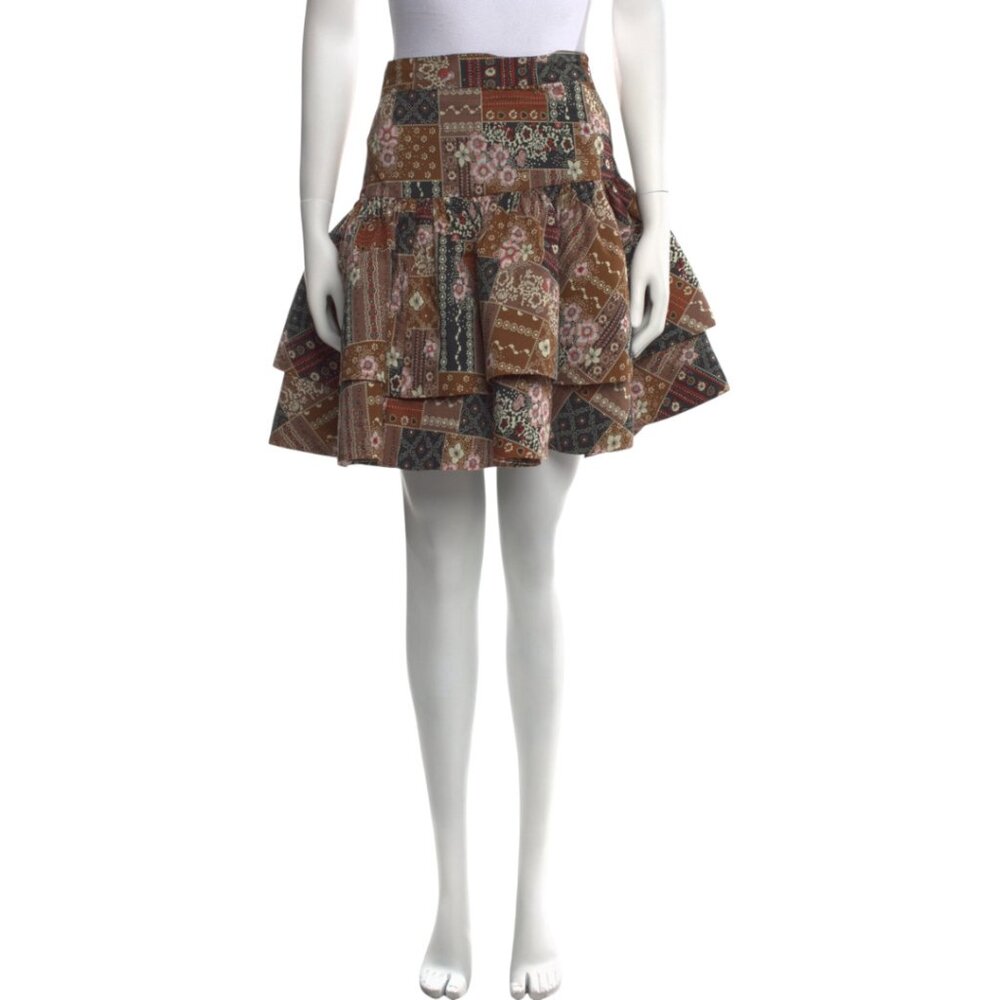 Selkie 'The Beverly Hills' Floral Patchwork Ruffle Skirt Women's 5X -Brown NWT - Picture 2 of 7